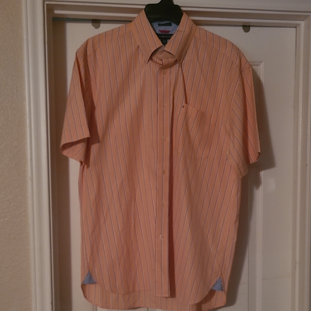 Tommy Hilfiger Men's Orange and White Striped Shirt